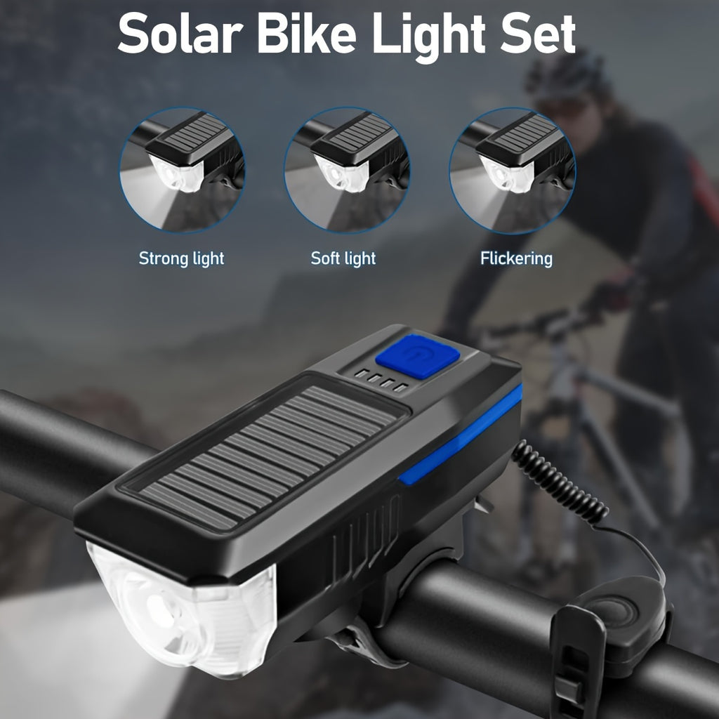 ⚡Luz LED Solar Bicicleta con Bocina | Batería Litio | IPX4 | Energía Limpia | Ideal Ciclistas | NUEVO 🚲