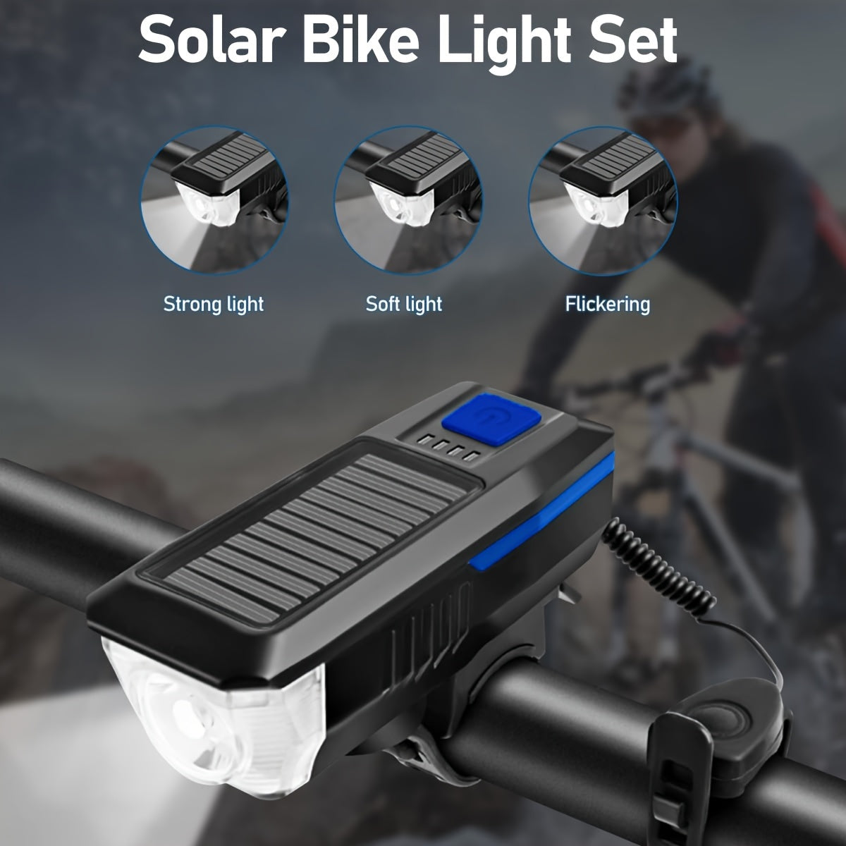 ⚡Luz LED Solar Bicicleta con Bocina | Batería Litio | IPX4 | Energía Limpia | Ideal Ciclistas | NUEVO 🚲