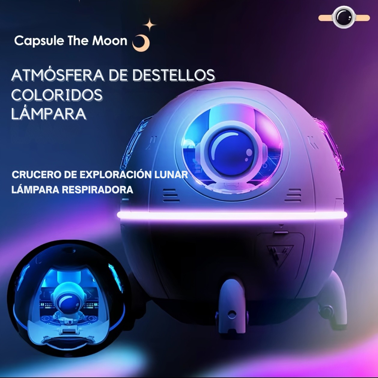 🌟 Humidificador Cápsula Lunar / Aromaterapia + Luz LED / Mini Difusor USB para Casa - Auto/ NUEVO!!!🚀
