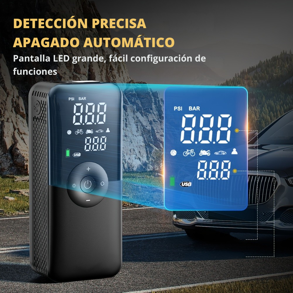 🚗💨 Compresor Aire Portátil CARSUN - Automovil/Moto/Bicicleta - Batería Recargable ⚡📱