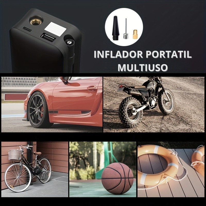 🚗💨 Compresor Aire Portátil CARSUN - Automovil/Moto/Bicicleta - Batería Recargable ⚡📱