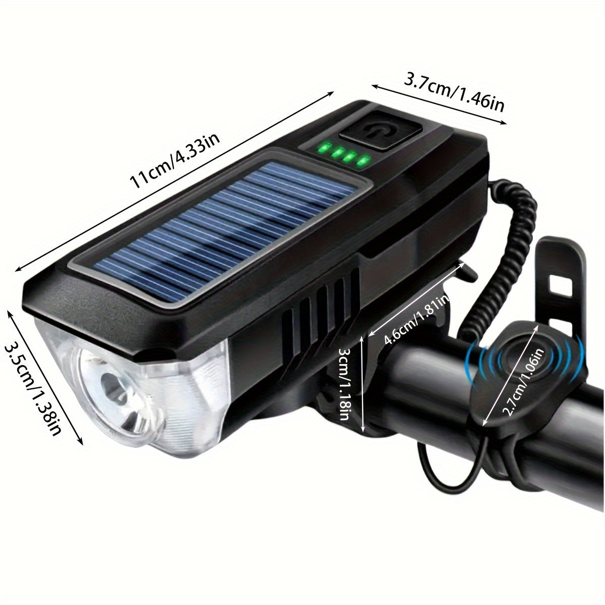 ⚡Luz LED Solar Bicicleta con Bocina | Batería Litio | IPX4 | Energía Limpia | Ideal Ciclistas | NUEVO 🚲